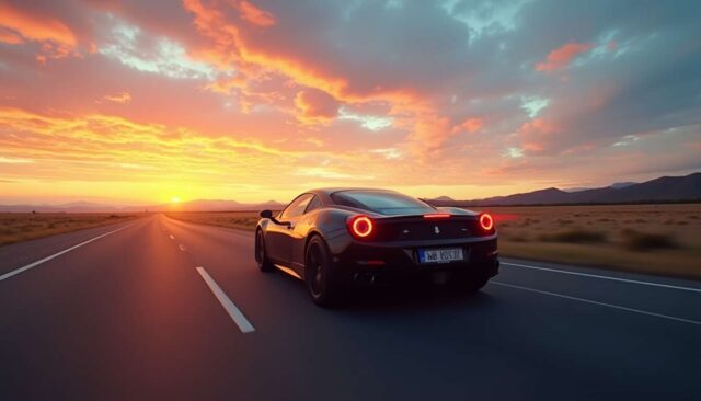 1743490636-une-voiture-qui-roule-a-vive-allure-sur-une-route-au-coucher-du-soleil.jpg Combien de temps rouler avec un voyant d’huile allumé : danger immédiat ?