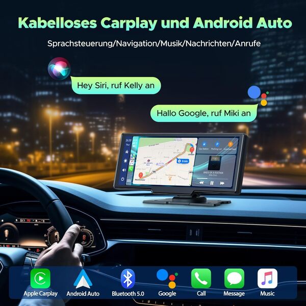 LAMTTO Autoradio sans Fil CarPlay Android Auto, 9,26 Pouces Ecran Carplay Voiture avec Dashcam Avant arrière 2,5K+1080P, Bluetooth 5.0, Navigation, Assistant Vocal, Lien Miroir, AUX, FM, 64G TF Carte