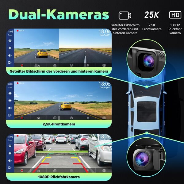 Lamto sans Fil A-pple Carplay et Android Auto, Stéréo de Voiture avec Dashcam Avant 2K, Caméra Arrière 1080P, Portable, écran Tactile de 9,26 Pouce avec Bluetooth/GPS/FM/AUX/Lien Miroir/Carte TF 64G