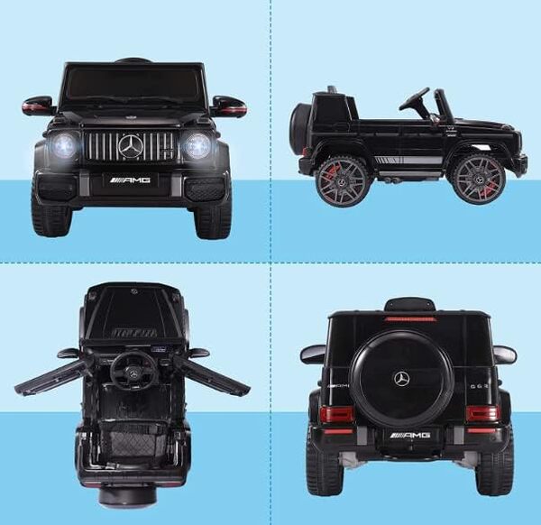 FINOOS Voiture Électrique Enfant sous Licence Mercedes G63 AMG, Véhicule Électrique 12V, Télécommande de Voiture Électrique / 2+1 Vitesses/Klaxon/LED/Musique/USB, pour Garçons, Filles (Noir)
