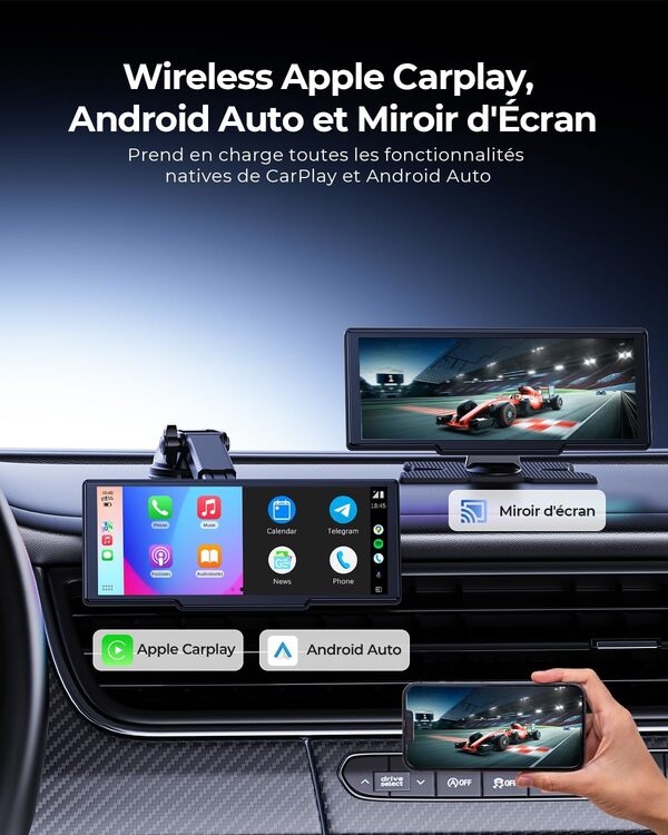 Krunia Écran CarPlay Portable sans Fil 8,1